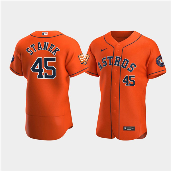 Men's Houston Astros #45 Ryne Stanek Orange 60th Anniversary Flex Base Stitched Baseball Jersey Men's Houston Astros #45 Ryne Stanek Orange 60th Anniversary Flex Base Stitched Baseball Jersey